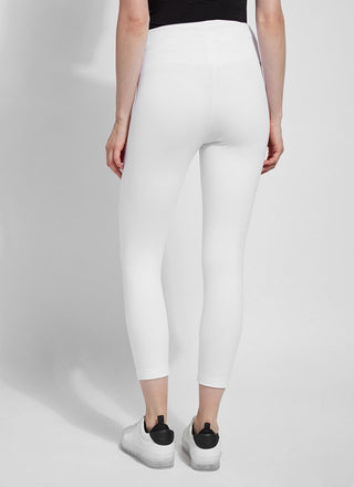 color=White, Rear view of white flattering cotton crop leggings with concealed waistband for control and comfort