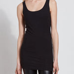 color=Black, front view, stretchy spandex cotton, body-slimming tank top, great lysséntial for layering