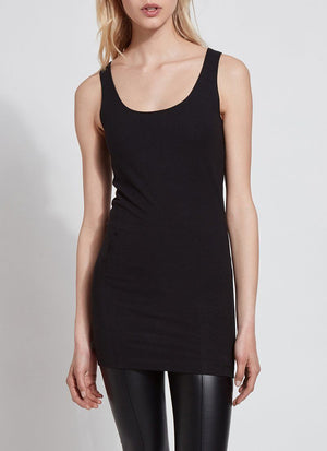 color=Black, front view, stretchy spandex cotton, body-slimming tank top, great lysséntial for layering