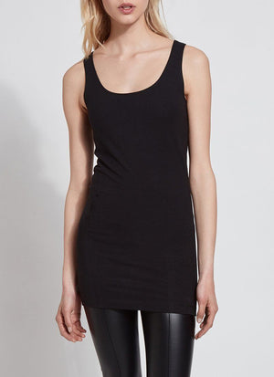 color=Black, front view, stretchy spandex cotton, body-slimming tank top, great lysséntial for layering