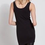 color=Black, back view, stretchy spandex cotton, body-slimming tank top, great lysséntial for layering