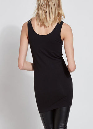 color=Black, back view, stretchy spandex cotton, body-slimming tank top, great lysséntial for layering
