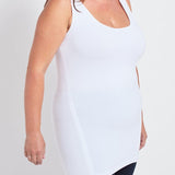 color=White, angled front view, stretchy spandex cotton, body-slimming tank top, great lysséntial for layering