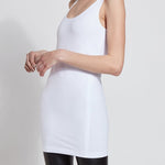 color=White, angled front view, stretchy spandex cotton, body-slimming tank top, great lysséntial for layering
