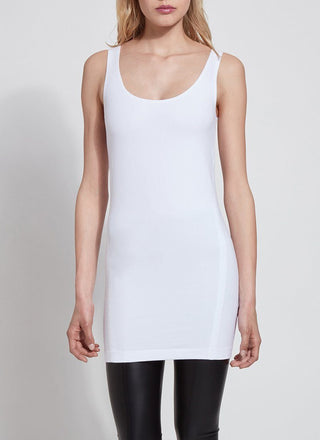color=White, front view, stretchy spandex cotton, body-slimming tank top, great lysséntial for layering