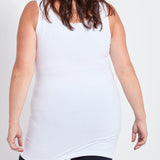 color=White, back view, stretchy spandex cotton, body-slimming tank top, great lysséntial for layering