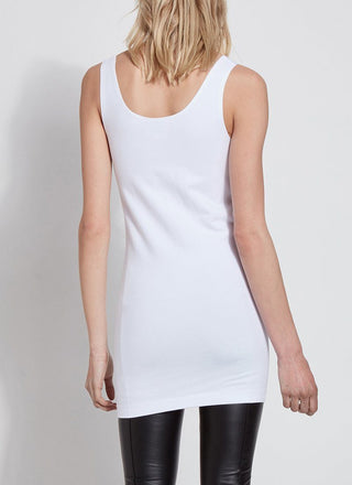 color=White, back view, stretchy spandex cotton, body-slimming tank top, great lysséntial for layering