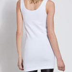 color=White, back view, stretchy spandex cotton, body-slimming tank top, great lysséntial for layering