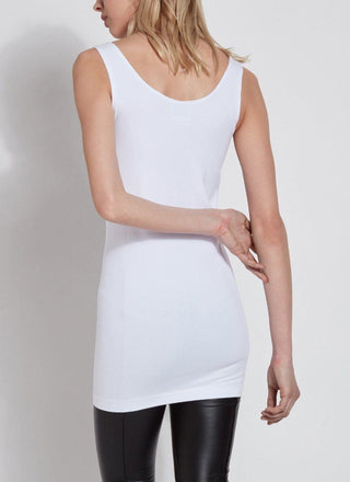 color=White, back view, stretchy spandex cotton, body-slimming tank top, great lysséntial for layering