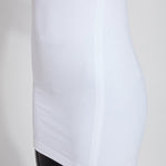 color=White, front angle hip and stomach detail, stretchy spandex cotton, body-slimming tank top, great lysséntial for layering