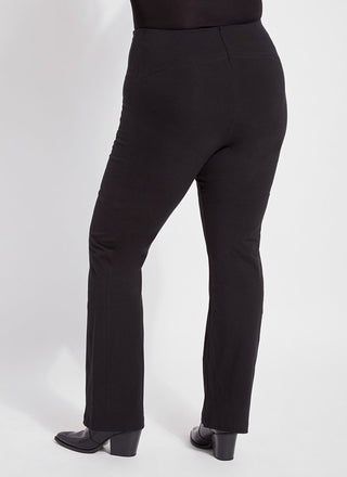 color=Black, back view, slimming workleisure bootcut pants made from stretch cotton, with lifting anatomic seaming