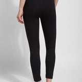 color=Black, back, leggings with one-piece construction, ankle slits and wide hem, featuring a slimming concealed comfort waistband