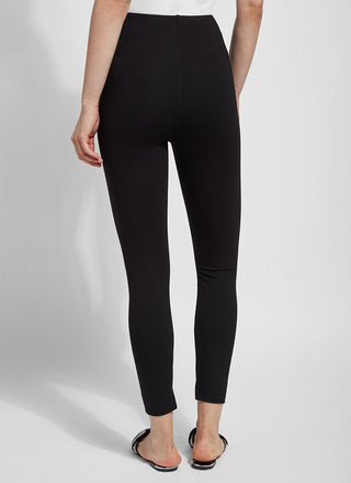 color=Black, back, leggings with one-piece construction, ankle slits and wide hem, featuring a slimming concealed comfort waistband