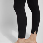 color=Black, leggings with one-piece construction, ankle slits and wide hem, featuring a slimming concealed comfort waistband