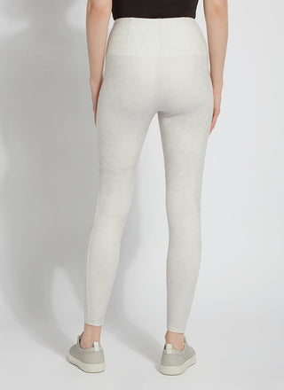 color=Pearl White, back view, high waisted foiled vegan faux leather legging with slimming and smoothing comfort waistband 