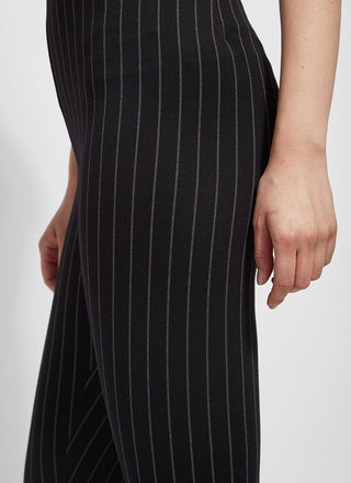 color=Essential Stripe Black, hip detail, patterned legging with body-hugging fit to knee, flare opening, side slit, slimming comfort waistband