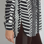 color=Street Crossing, hem detail, patterned women’s button up with contrast cuff, soft wrinkle resistant microfiber