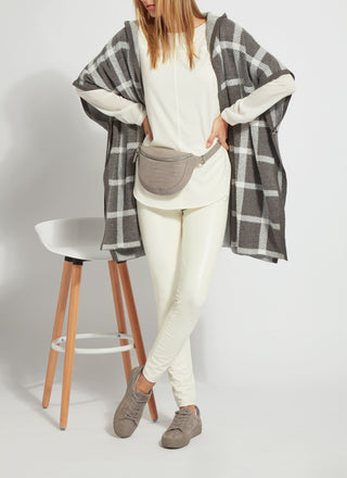color=Frost Plaid, versatile and comfortable sweater poncho in ultra soft faux mink and cotton yarn 