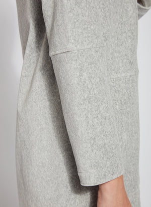 color=Grey Melange, sleeve detail, baby corduroy jacket, oversized with funnel neck, pockets, and vegan leather trim