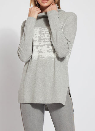 color=Crystalized Sugar, gray and white legging and jegging friendly cozy Mountain Sweater in chunky cotton 