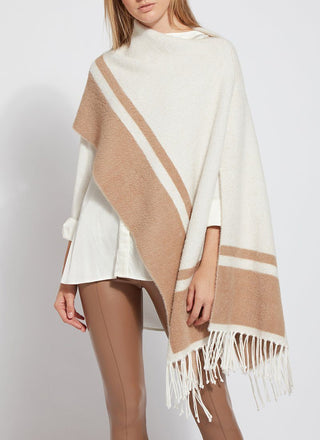 color=Snow White, front view, stretchy and comfortable poncho in soft faux mink, can be styled as an oversized scarf