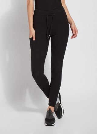 color=Black, front view, legging jogger hybrid with cotton spandex and comfortable slimming waistband 