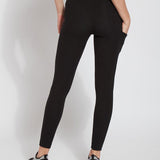color=Black, rear view, legging jogger hybrid with cotton spandex and comfortable slimming waistband 