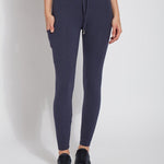 color=Eclipse Melange, front view, blue legging jogger hybrid with cotton spandex and comfortable slimming waistband 