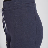 color=Eclipse Melange, side hip detail, blue legging jogger hybrid with cotton spandex and comfortable slimming waistband 