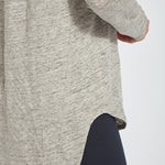 color=Heather Grey, hem detail, women's long sleeve tee, linen jersey for lightweight breathability, pairs well with leggings or skinny jeans