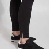 color=Black, hem detail, plus size denim skinny jean leggings with concealed smoothing waistband for flattering fit