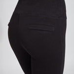color=Black, back detail, plus size denim skinny jean leggings with concealed smoothing waistband for flattering fit