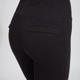 color=Black, back detail, plus size denim skinny jean leggings with concealed smoothing waistband for flattering fit