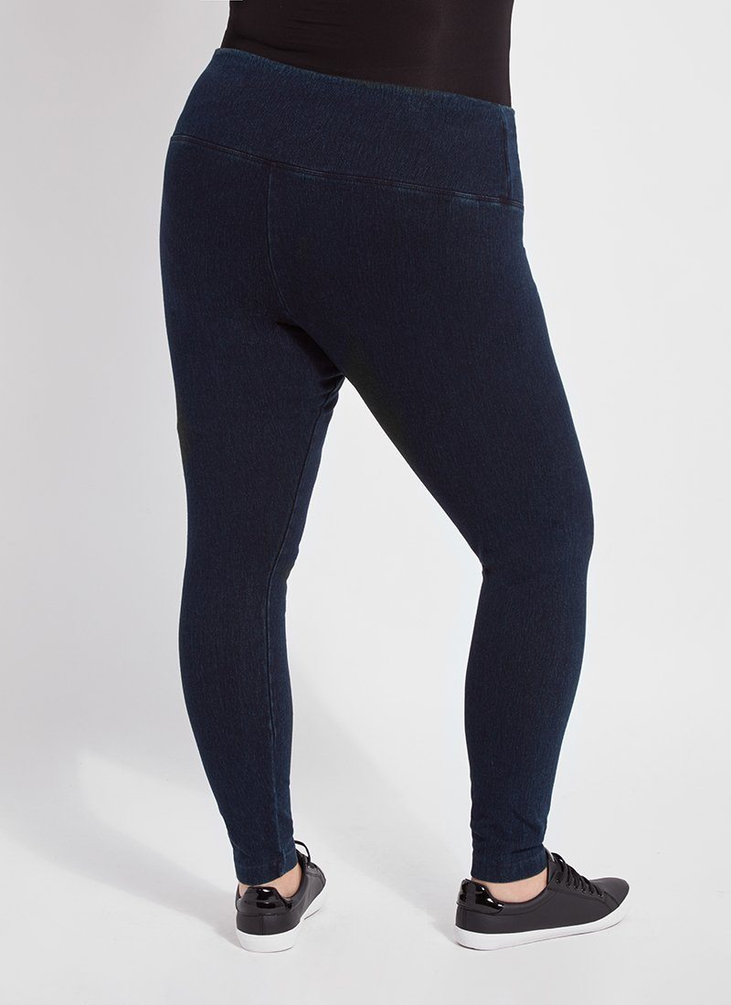 Plus Size Fleece Lined Denim Print Leggings - Denim