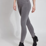 color=Mid Grey, front angle, ankle length denim jean leggings with concealed waistband for flattering, slimming fit, best selling jegging