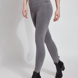 color=Mid Grey, front angle, ankle length denim jean leggings with concealed waistband for flattering, slimming fit, best selling jegging
