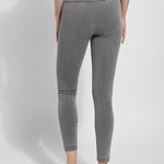 color=Mid Grey, back view, ankle length denim jean leggings with concealed waistband for flattering, slimming fit, best selling jegging