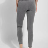 color=Mid Grey, back view, ankle length denim jean leggings with concealed waistband for flattering, slimming fit, best selling jegging