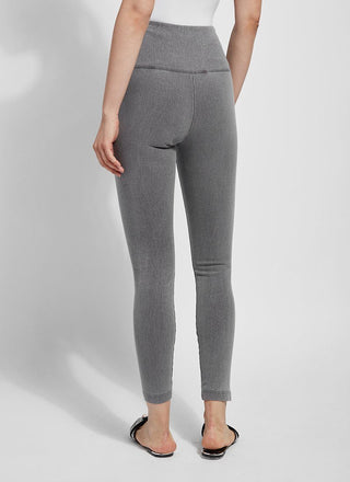 color=Mid Grey, Rear view of cotton and spandex leggings with concealed slimming signature waistband, mid grey, from waist down