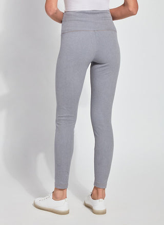 color=Uptown Grey, Rear view of Uptown Grey cotton and spandex leggings with concealed slimming signature waistband, from waist down