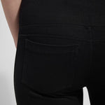 color=Black, back detail black denim straight leg jean leggings with patented concealing waistband