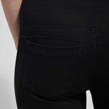 color=Black, back detail black denim straight leg jean leggings with patented concealing waistband