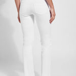 color=White, Rear view white denim straight leg jean leggings with patented concealing waistband