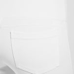 color=White, Detailed rear view of white denim straight leg jean leggings with patented concealing waistband