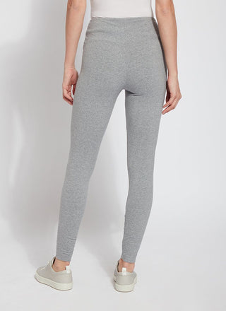 color=Grey Melange, back view, stretch cotton leggings, yoga pants, with smoothing comfort waistband and lifting, contouring seaming 
