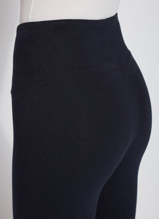color=Midnight, back detail, stretch cotton leggings, yoga pants, with smoothing comfort waistband and lifting, contouring seaming 