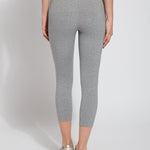 color=Grey Melange, Rear view of grey melange flattering cotton crop leggings with concealed waistband for control and comfort