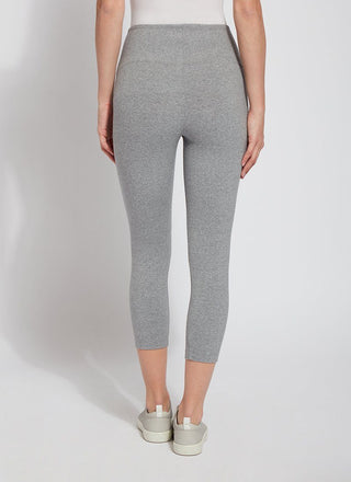 color=Grey Melange, Rear view of grey melange flattering cotton crop leggings with concealed waistband for control and comfort