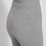 color=Grey Melange, Angled rear detail view of grey melange flattering cotton crop leggings with concealed waistband for control and comfort