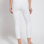 color=White, Rear view white flattering cotton crop leggings with concealed waistband for control and comfort